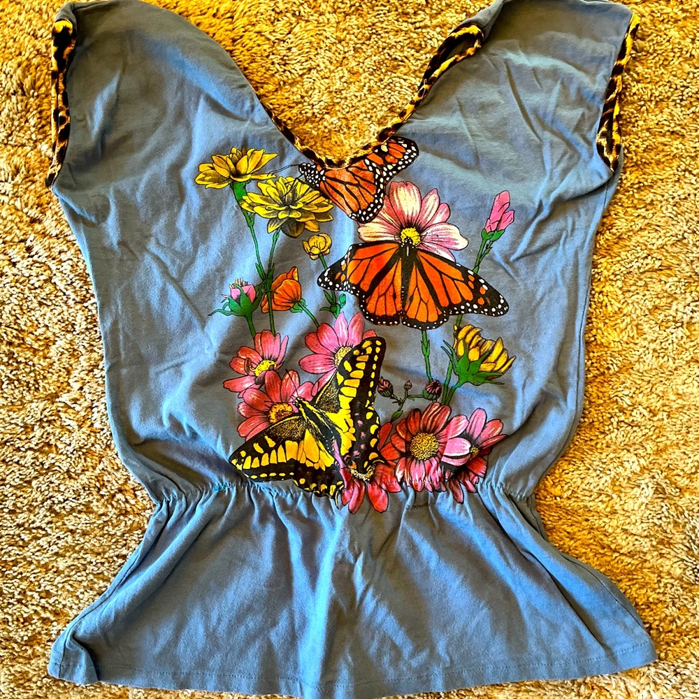 Blue Butterfly Floral Short Sleeve Tee